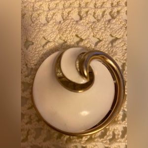 Mid century signed Trifari white enamel brooch with gold tone
